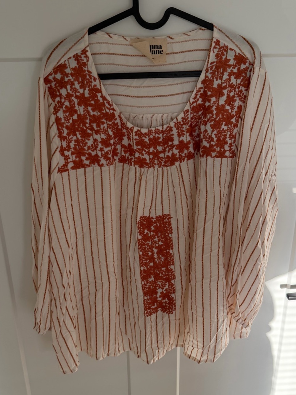 Savanna Jane Cream Blouse with Rust Floral Embroidery